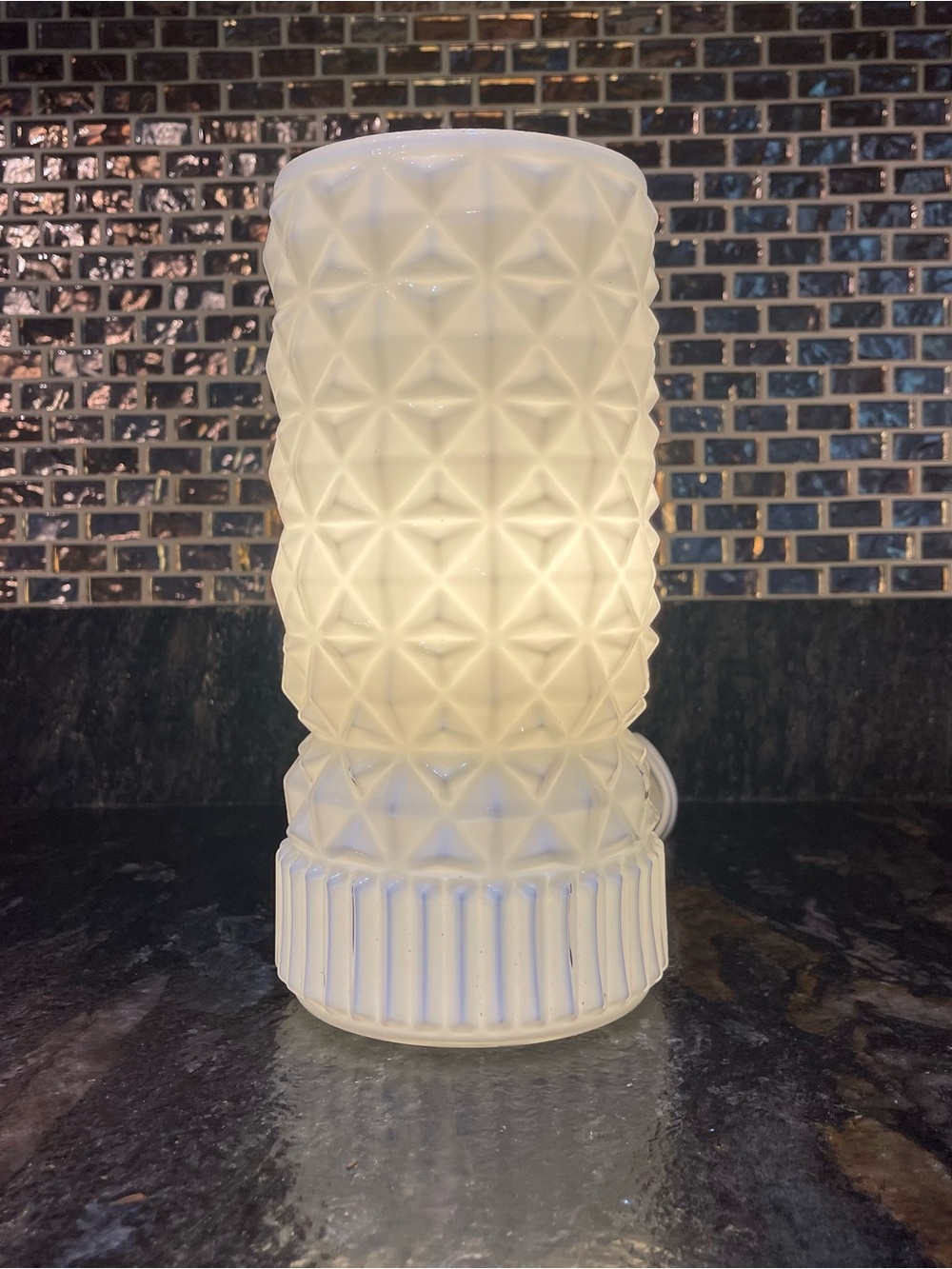 VTG IKEA Vanadin Lamp White Milk Glass Geometric Design w/Silicon Bulb PERFECT